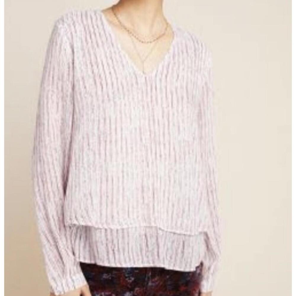 Cloth & Stone by Anthropologie White Purple Layered Dot Blouse - Size - Large